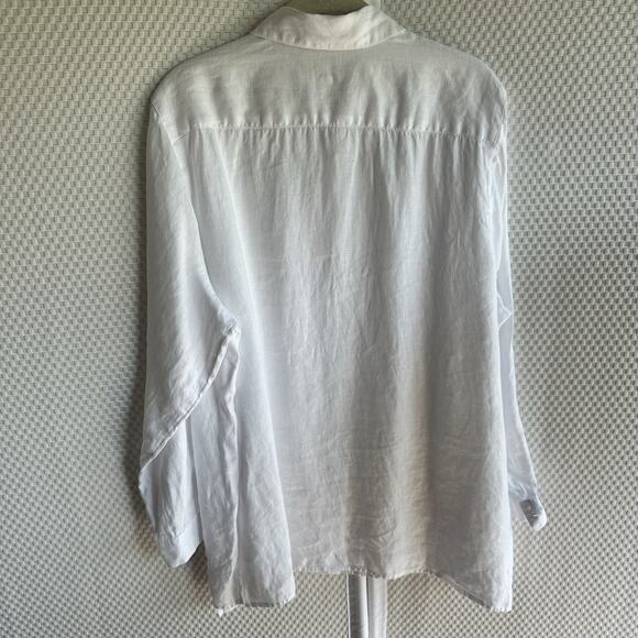 J JILL LOVE LINEN BUTTON FRONT TAB SLEEVE TUNIC BLOUSE WHITE 2x Cruise Vacation - Picture 5 of 9